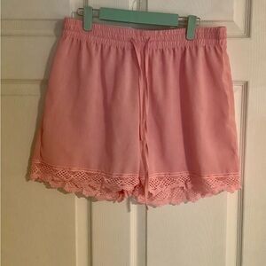 Pink Lace Trim Women's Shorts